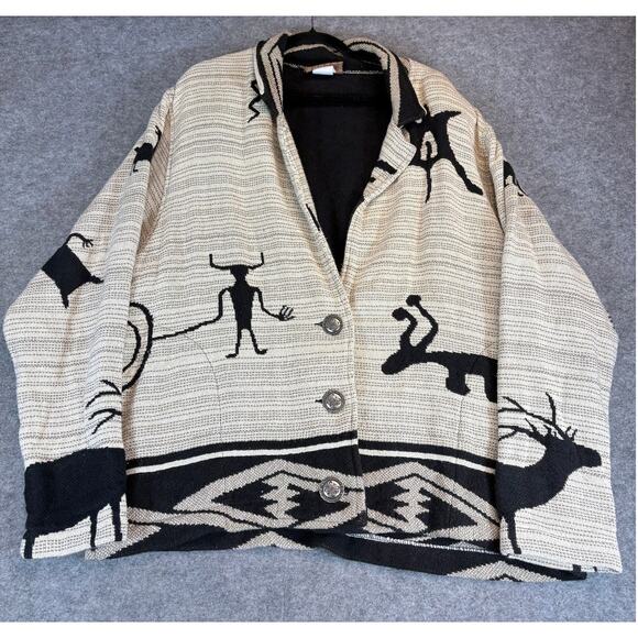 VINTAGE Painted Pony Jacket Womens S/M Beige Woven Oversized Southwestern Tribal - Picture 1 of 6